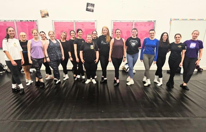 Adult Irish dancers during a class in London
