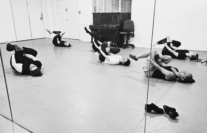 Adult Irish dancers during a class in London